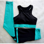 Ensemble de yoga brassière legging femme bicolore vert 1