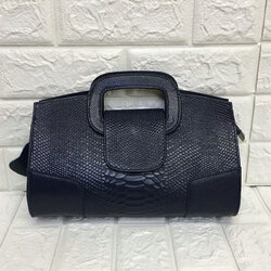 Sac à Main Pochette En Cuir Véritable Effet Peau De Serpent Noir - Marque Jasmin