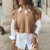 pull camel sans manches femme