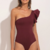 maillot de bain une pièce bordeaux asymétrique à volants