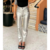 Pantalon en PU argenté brillant pour femme