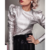 blouse à manches longues bouffantes argentée pour femme