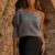 Pull Court Asymétrique à Manche gris femme
