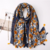 grand foulard 180x90Cm imprimé bleu fleuri en viscose