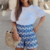 short en coton brodé bleu
