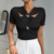 T-shirt chic à manches courtes broches dorées noir
