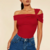 top épaule dénudé rouge femme