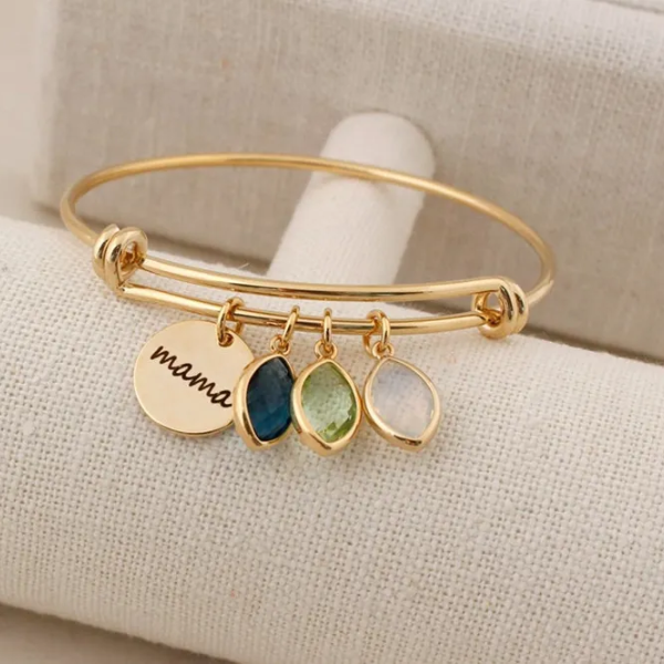 bracelet breloque personnalisé en acier inoxydable avec pierres de naissance plaqué or