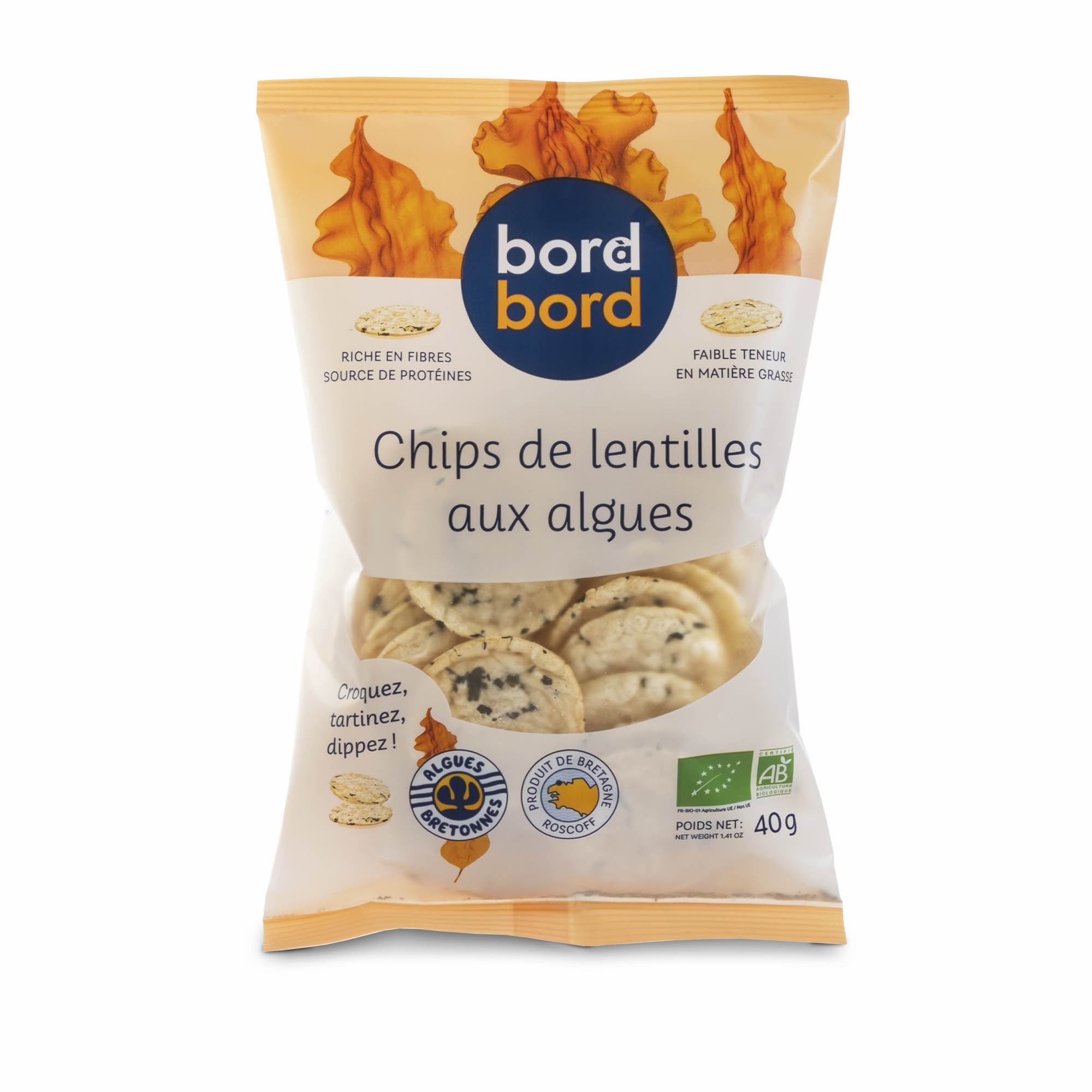 Chips soufflées aux algues et lentilles corail