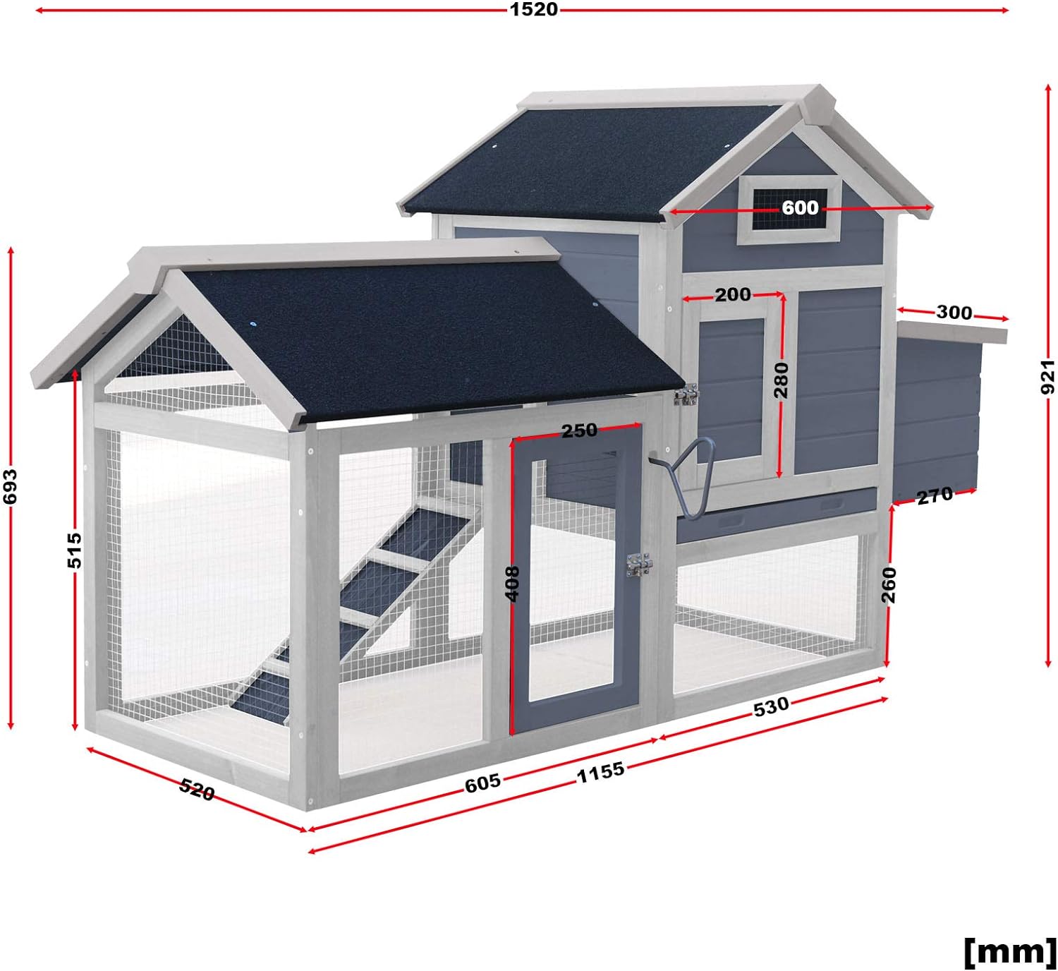 Protection optimale avec grillage galvanisé et toit en bitume du poulailler WilTec