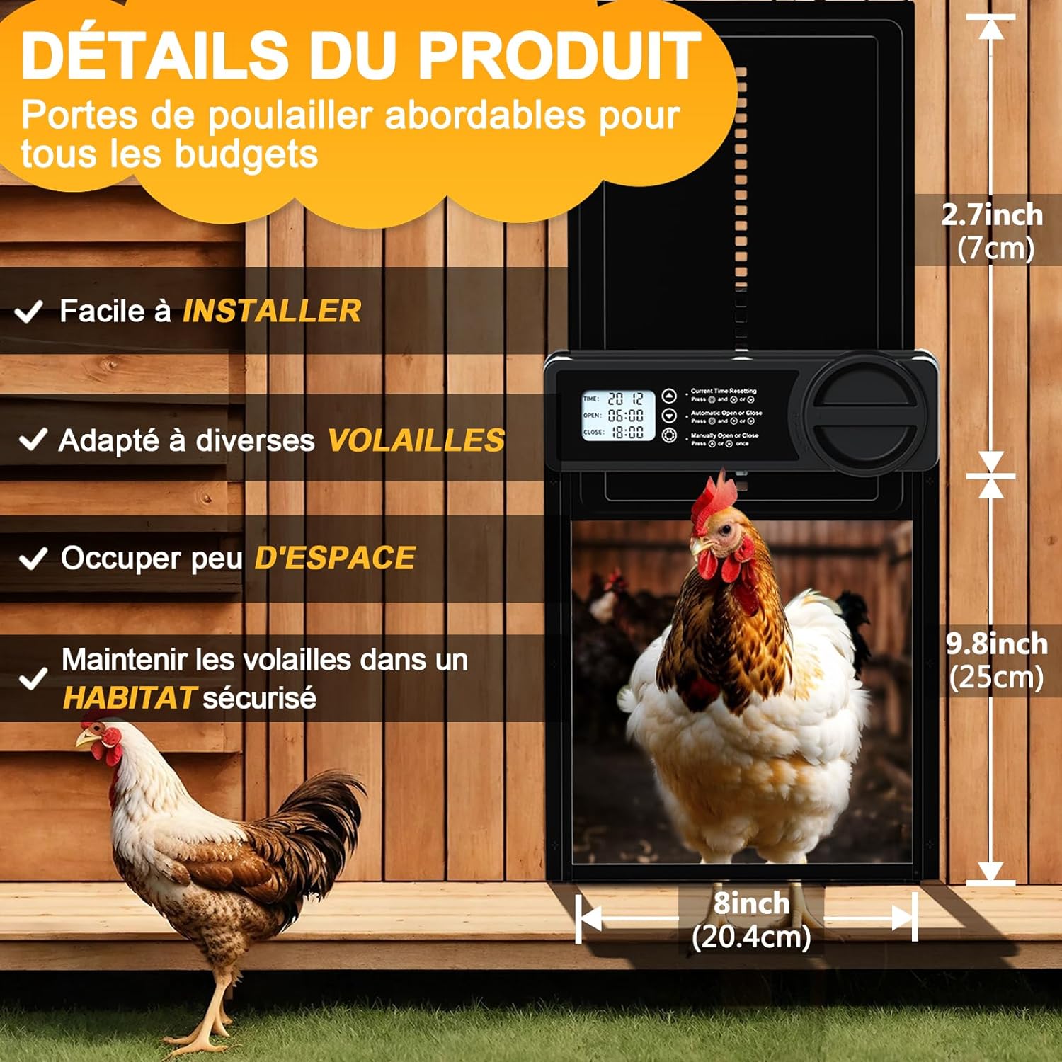 Installation aisée de la porte automatique FO-005-EU pour sécuriser vos poules.
