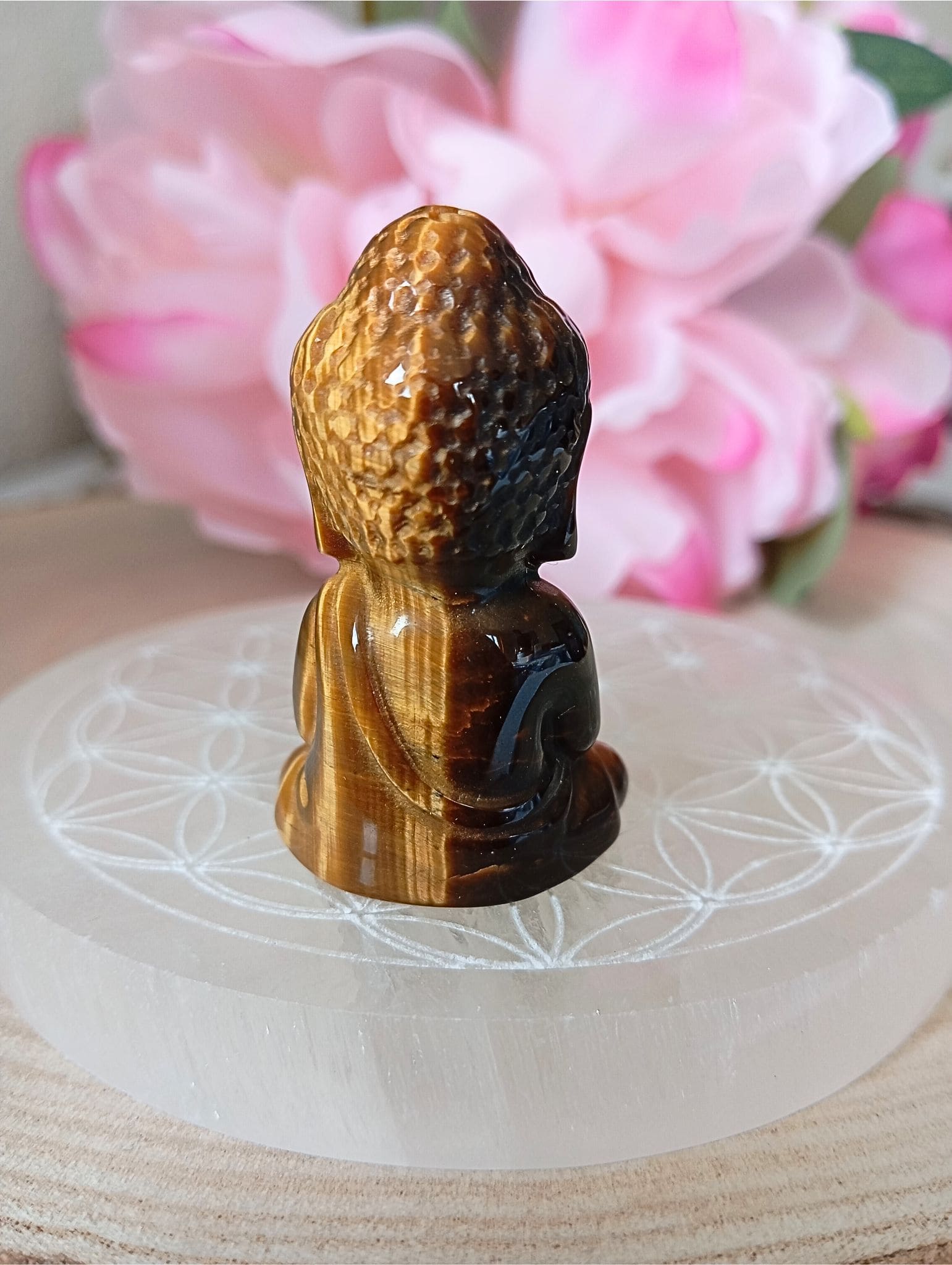 petite sculpture de bouddha oeil de tigre de dos
