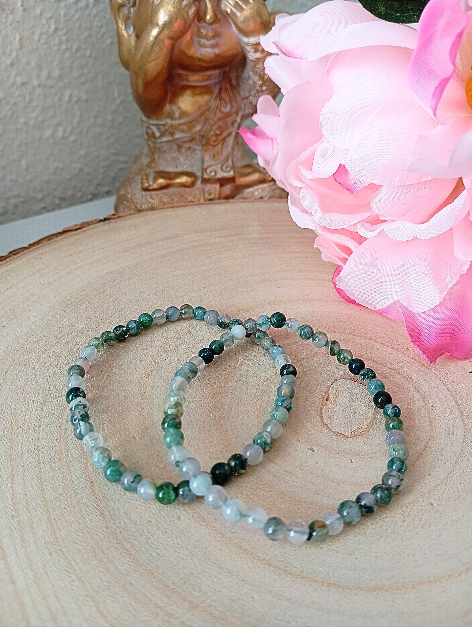 2 bracelets en agate mousse 4mm