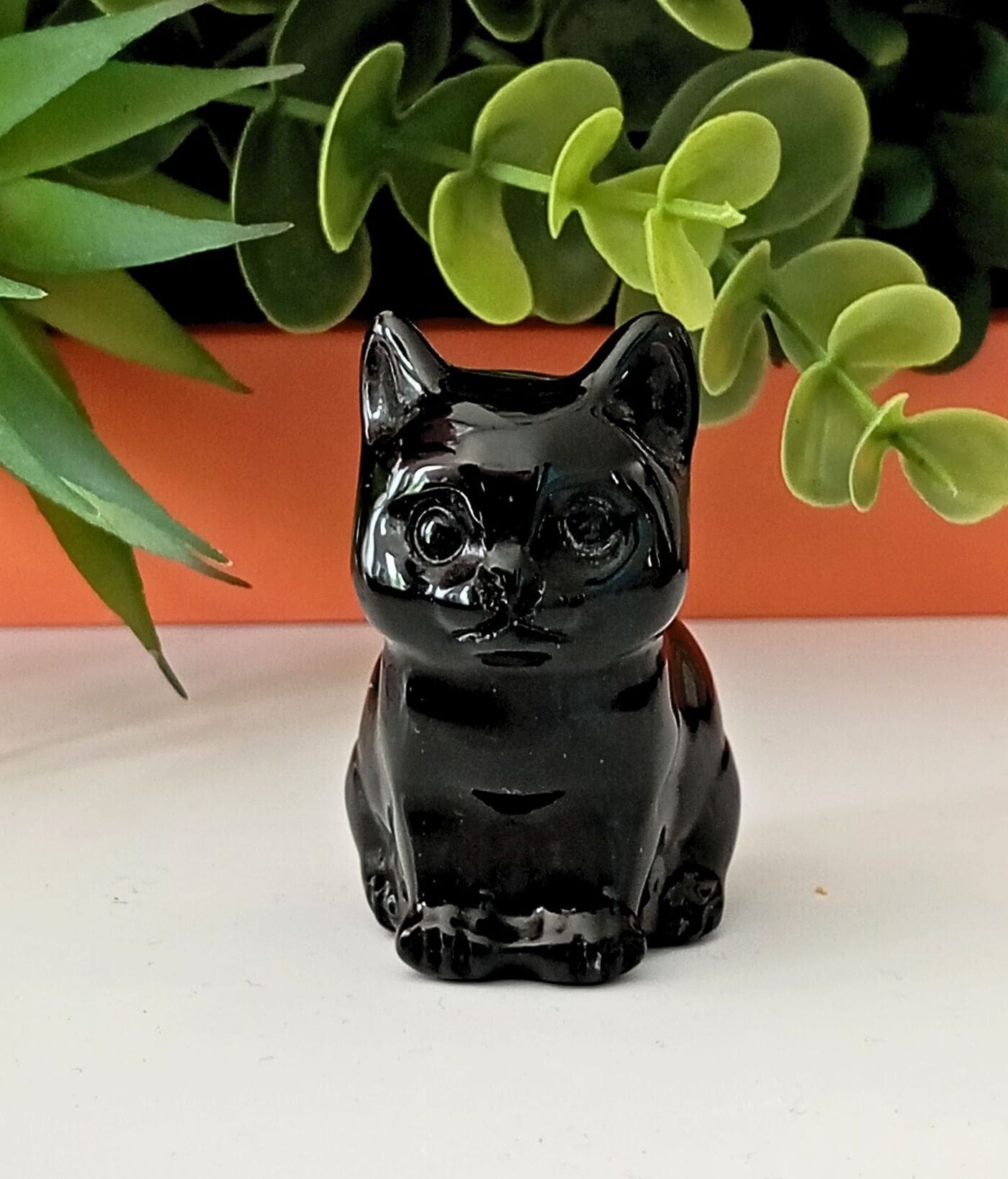 obsidienne chat statuette pierre naturelle