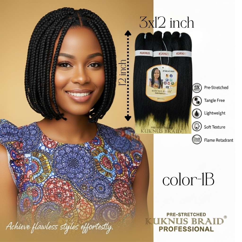 Kuknus-braid-pre-streched-meches-12%22-1B