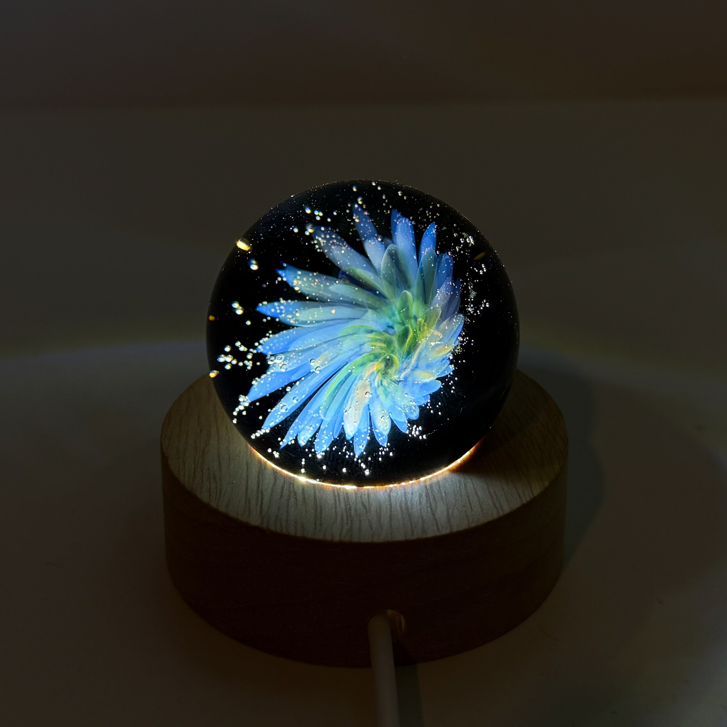 Sphère de verre fleur sur support led