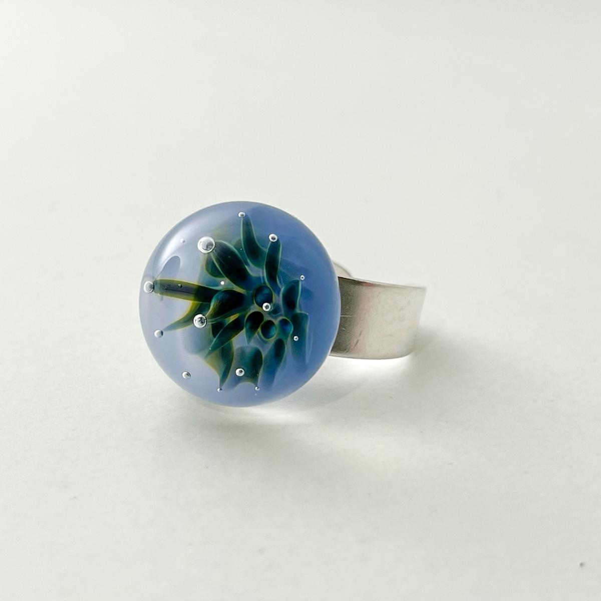 Bague fleur en verre et anneau argent