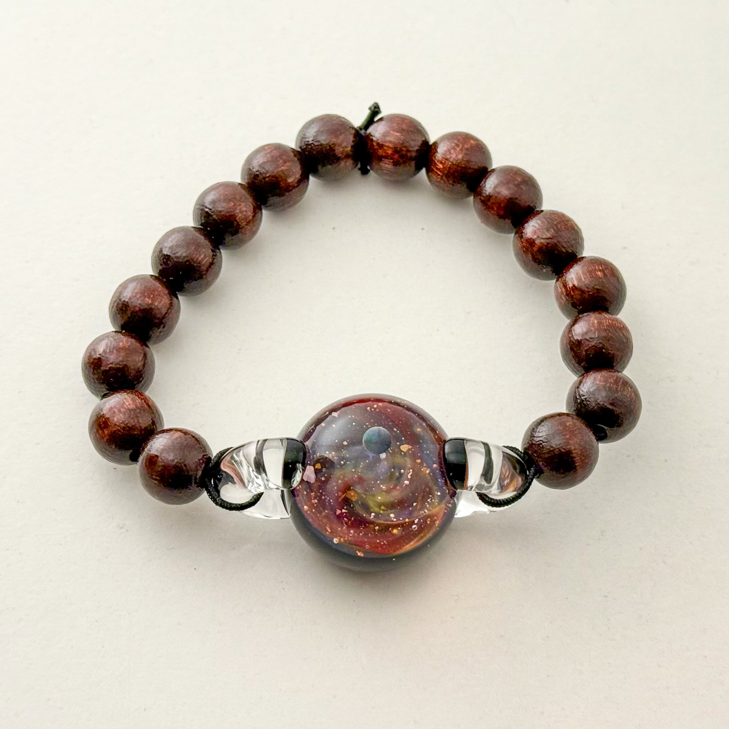Bracelet Galaxie en verre et perles bois Taille 2 (17 cm)