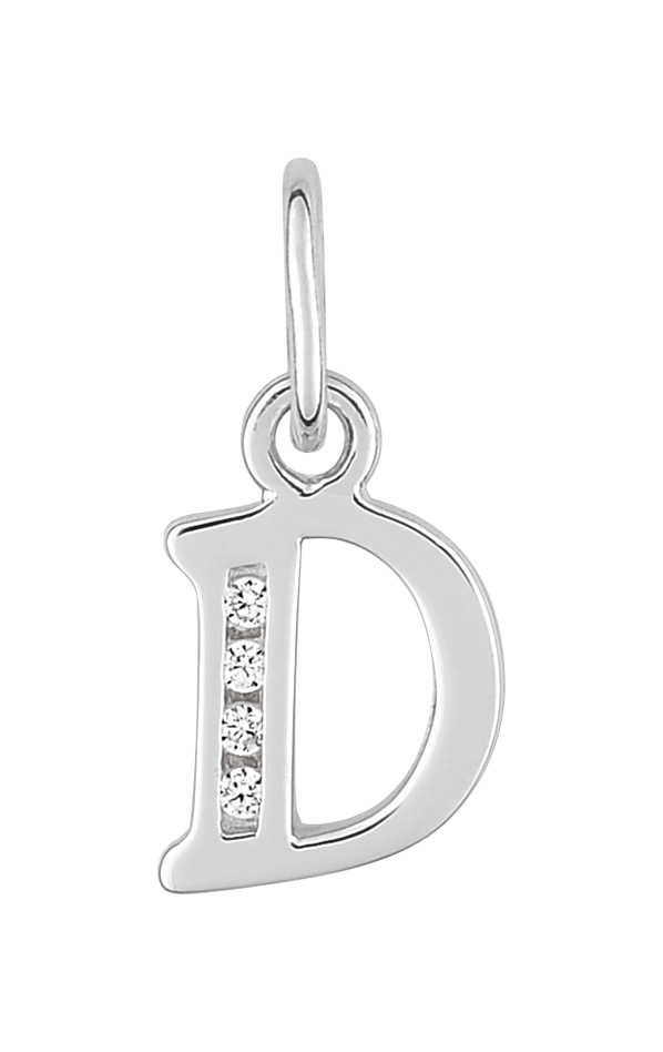 Pendentif Lettre D Oxydes de Zirconium & Argent