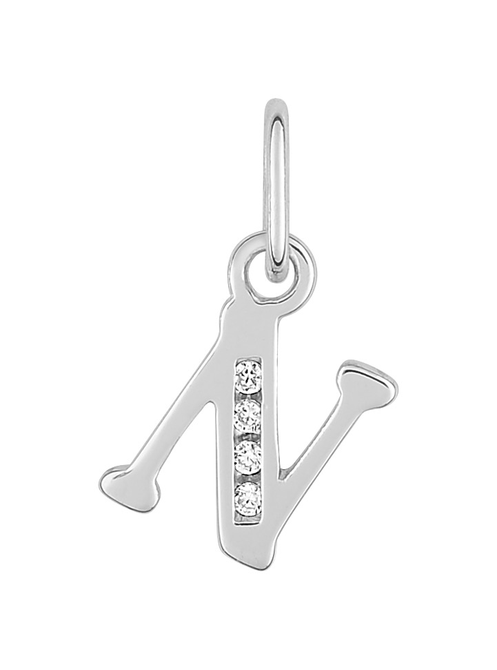 Pendentif Lettre N Oxydes de Zirconium & Argent