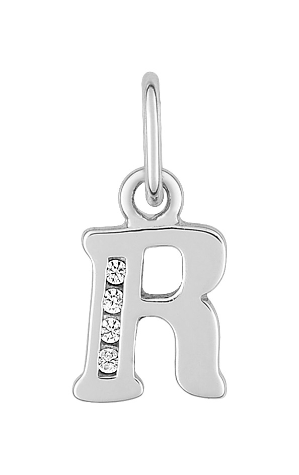Pendentif Lettre R Oxydes de Zirconium & Argent