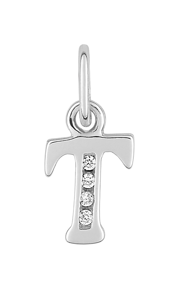 Pendentif Lettre T Oxydes de Zirconium & Argent