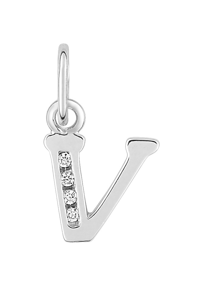 Pendentif Lettre V Oxydes de Zirconium & Argent