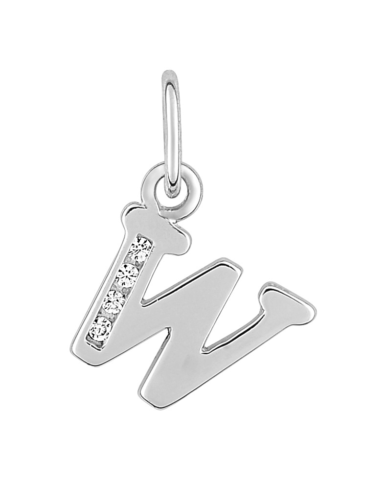 Pendentif Lettre W Oxydes de Zirconium & Argent