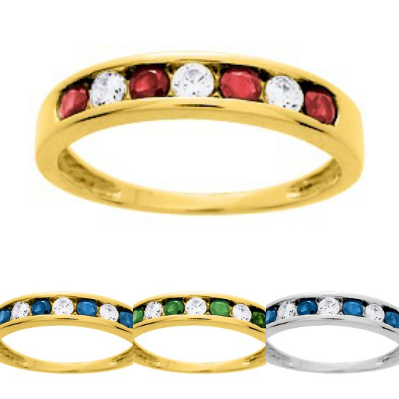 Demi-Alliance Rubis/Saphir/Emeraude et Oxyde de zirconium Or 18 Carats