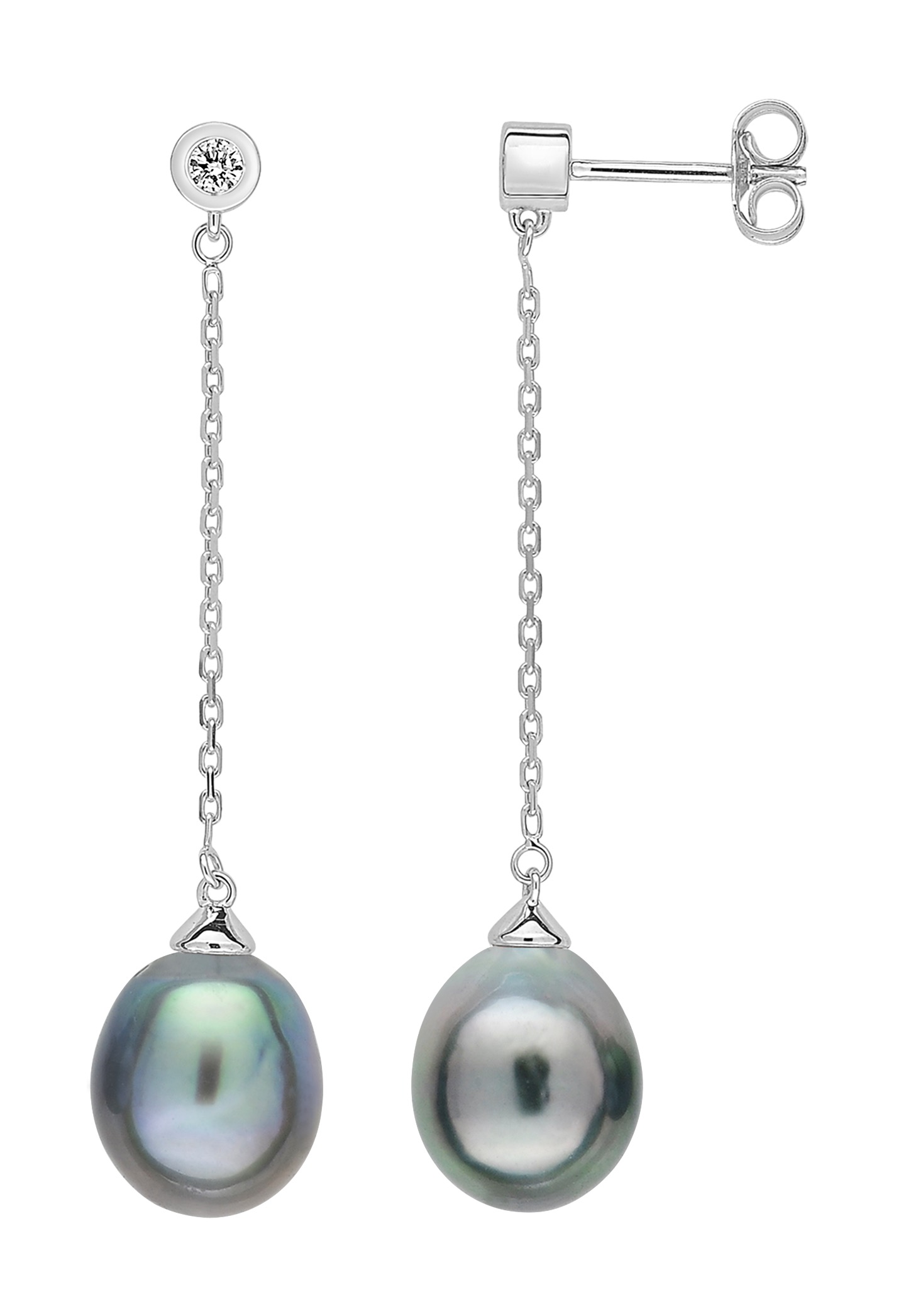 Boucle d\'Oreilles Or 18 Carats & Perle Tahiti poire & Diamant 0.07ct GH-P1