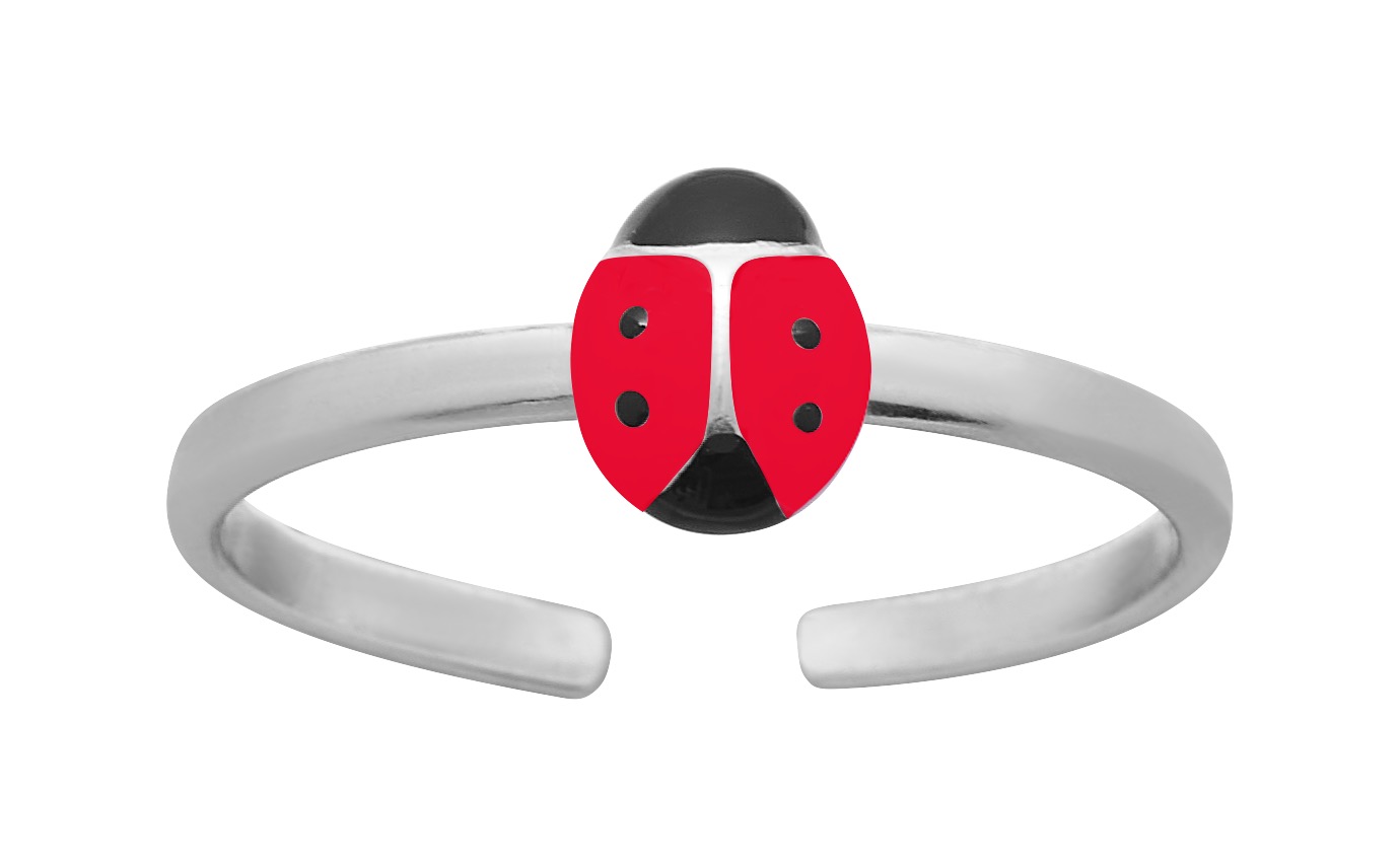 Bague réglable laqué Rouge en Argent