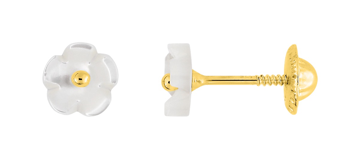 Boucles D\'oreilles Clou + vis Enfant Nacre & Or 18 Carats
