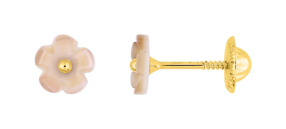 Boucles D\'oreilles Clou + vis Enfant Nacre & Or 18 Carats