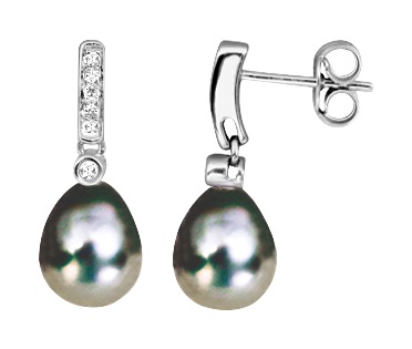 Boucles d\'oreilles Diamant 0.06ct GH-P1 et Perle de Tahiti Or 18 Carats