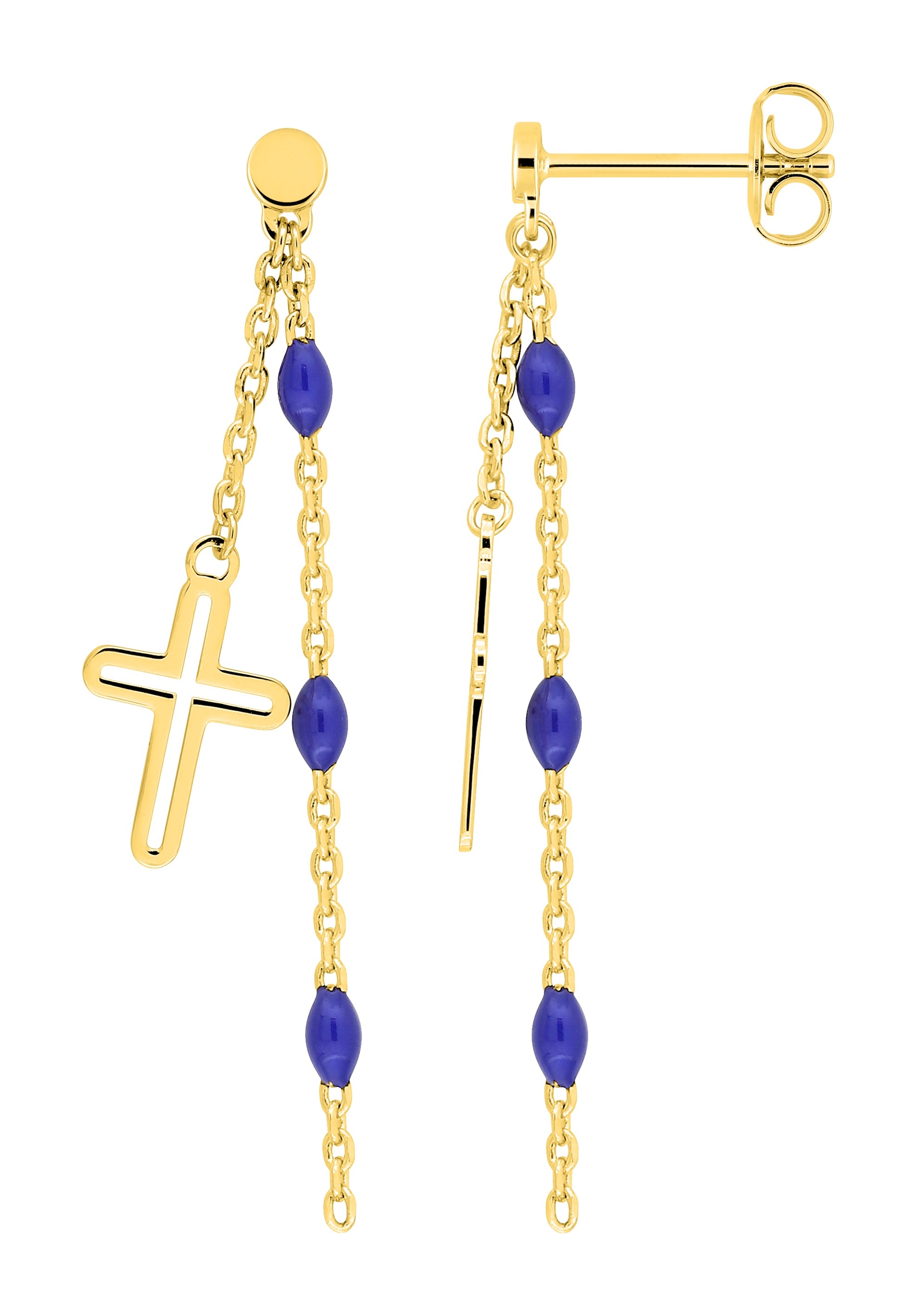 Boucle d\'oreilles pendante plaqué or résine bleue