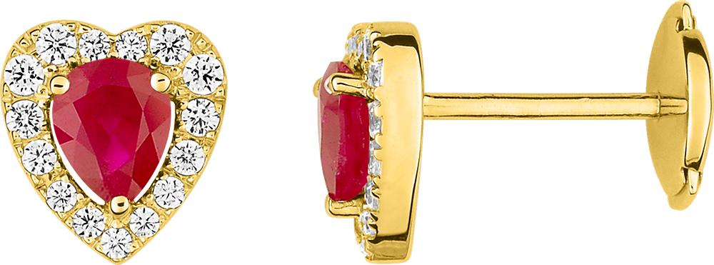 Puces rubis et diamants 0,25 ct GH-SI · Or jaune 18 carats
