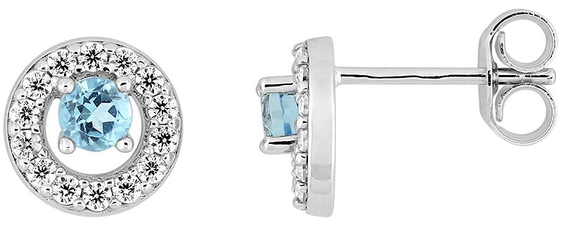 Puces topaze bleue traitée et oxydes de zirconium · Or gris 18 carats