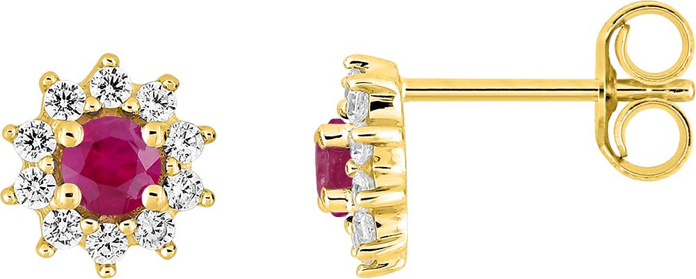 Puces rubis et diamants 0,20 ct GH-P1 · Or jaune 18 carats