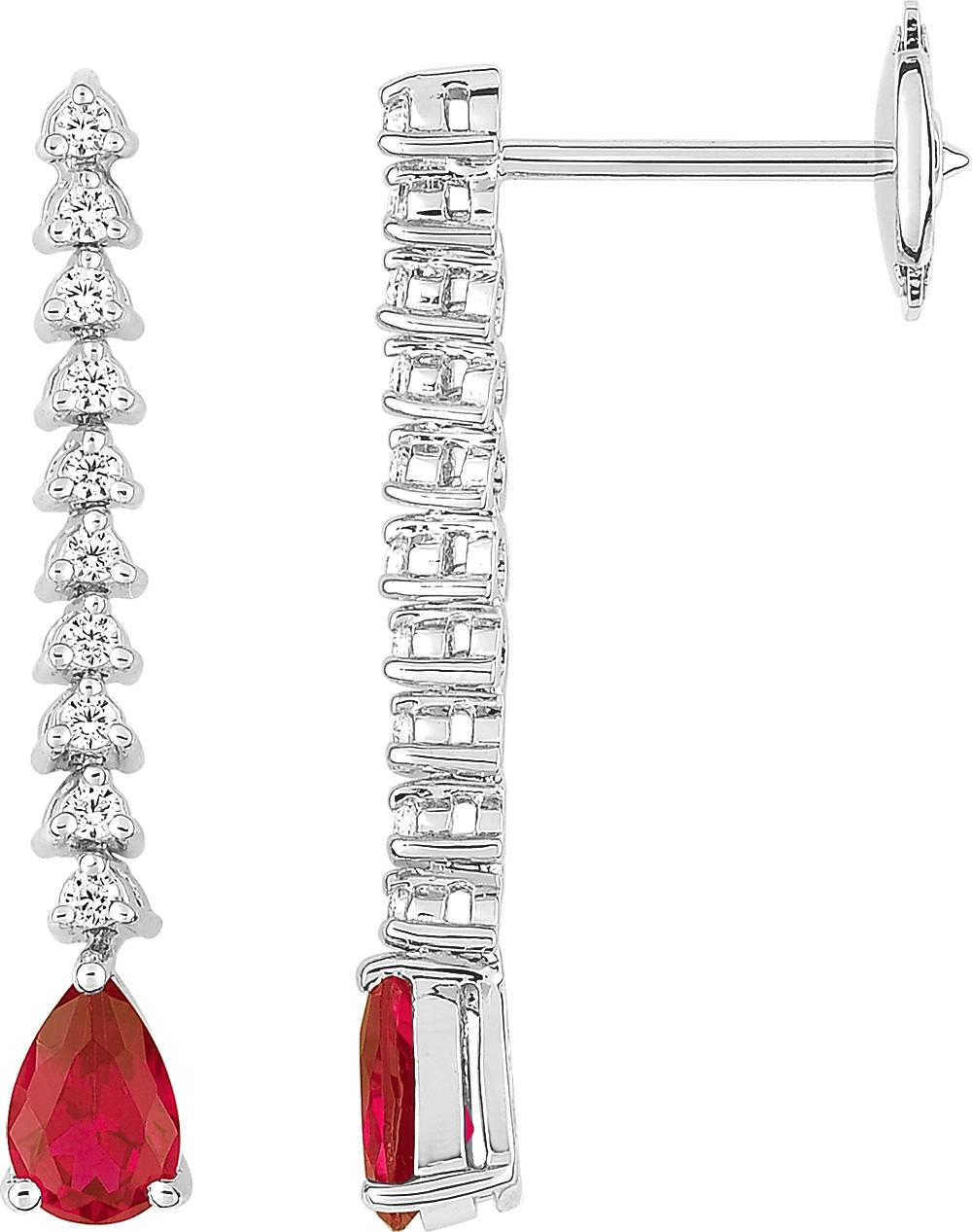Boucles d\'oreilles pendantes rubis et diamants 0,22 ct GH-SI · Or gris 18 carats