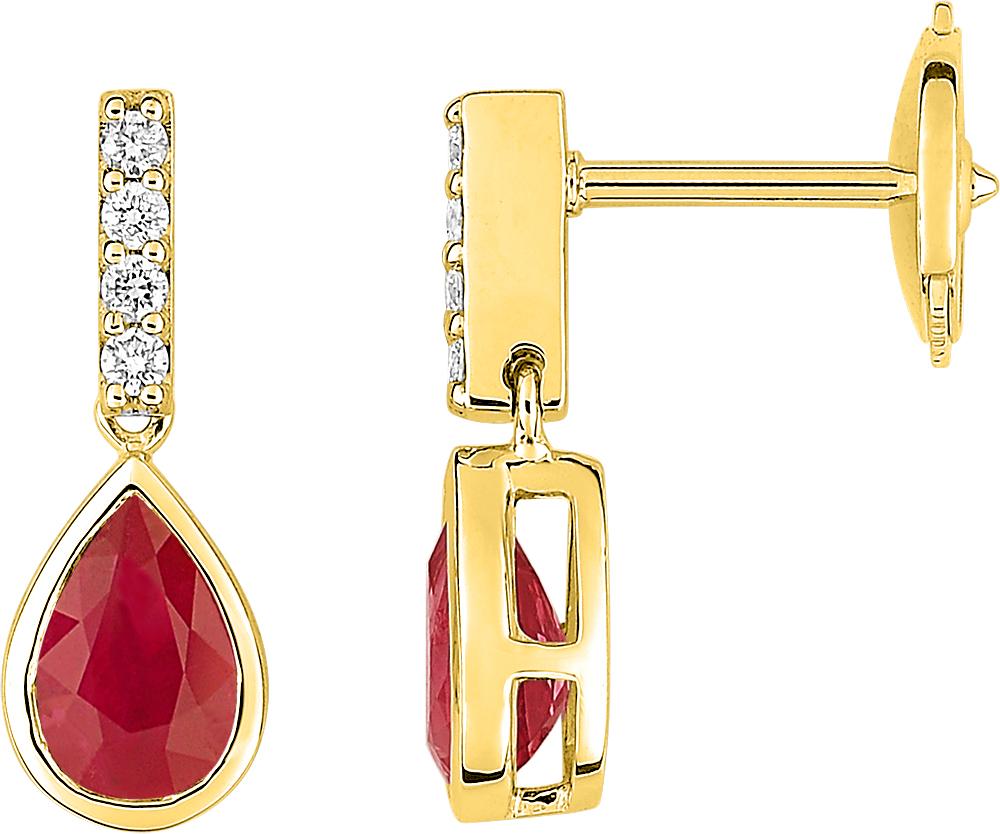 Boucles d\'oreilles pendantes rubis et diamants 0,06 ct SI · Or jaune 18 carats