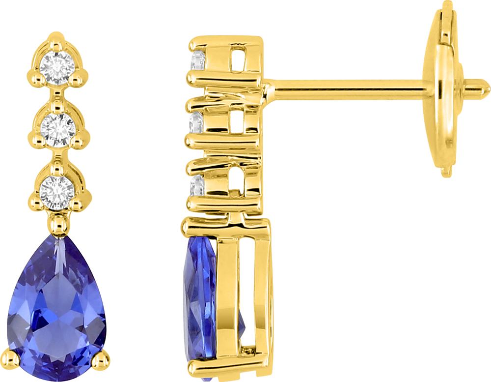 Boucles d\'oreilles pendantes saphir et diamants 0,07 ct GH-SI · Or jaune 18 carats