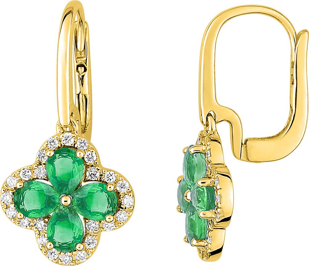 Dormeuses émeraude et diamants 0,20 ct GH-SI · Or jaune 18 carats
