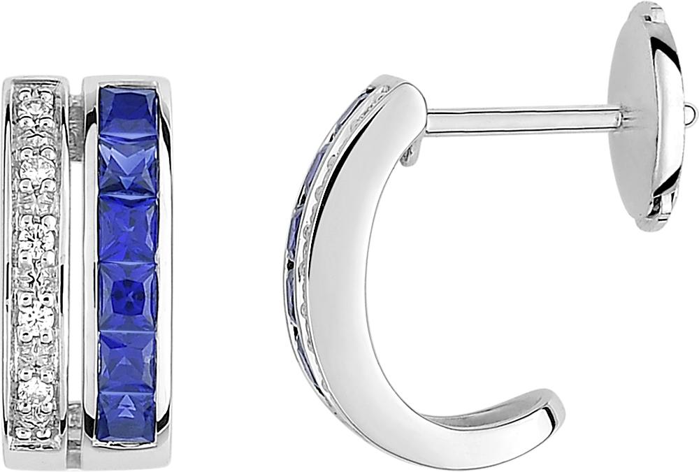 Demi-créoles saphir et diamants 0,05 ct GH-SI · Or gris 18 carats