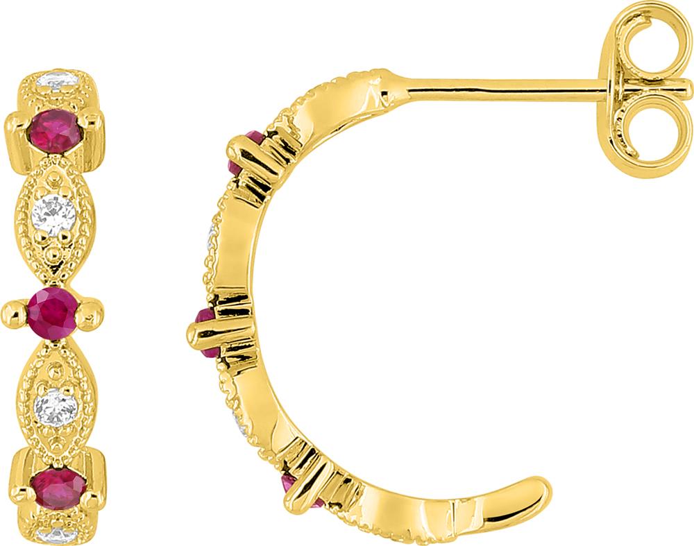 Demi-créoles rubis et diamants 0,06 ct GH-P1 · Or jaune 18 carats