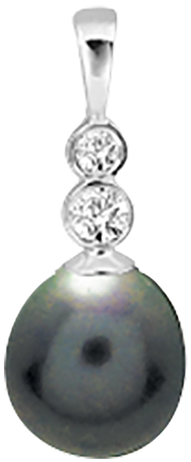 Pendentif perle de Tahiti et diamant 0,04 ct GH-P1 · Or gris 18 carats
