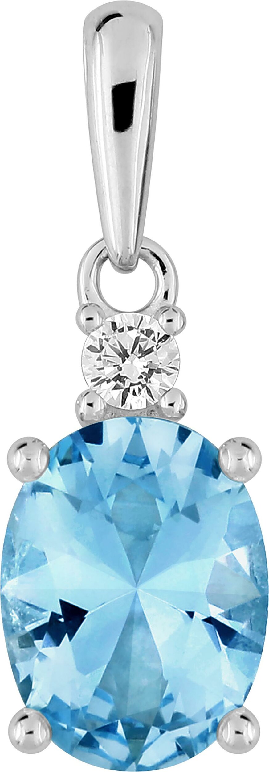 Pendentif ovale topaze bleue traitée et oxydes de zirconium · Or gris 18 carats