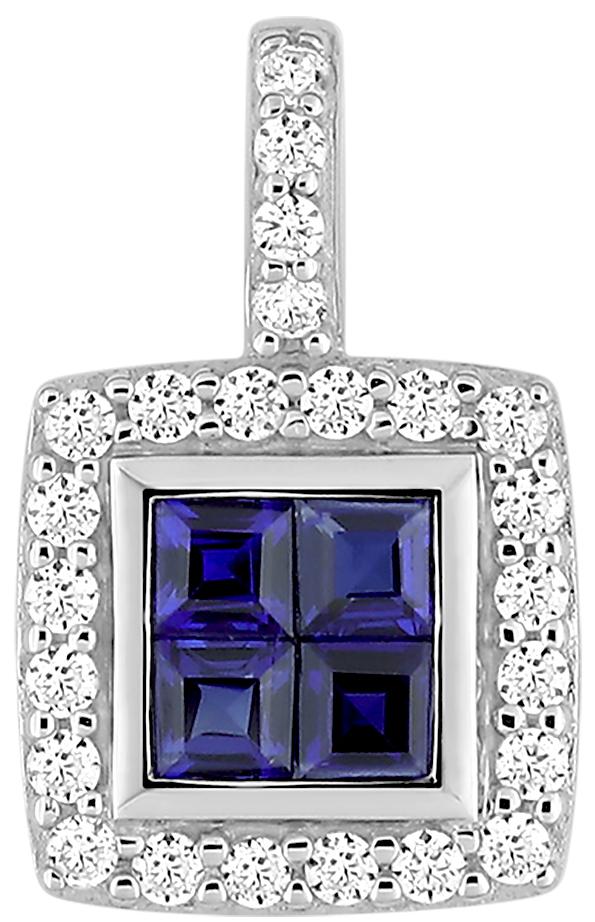 Pendentif carré saphir et diamant 0,12 ct GH-P1 · Or gris 18 carats
