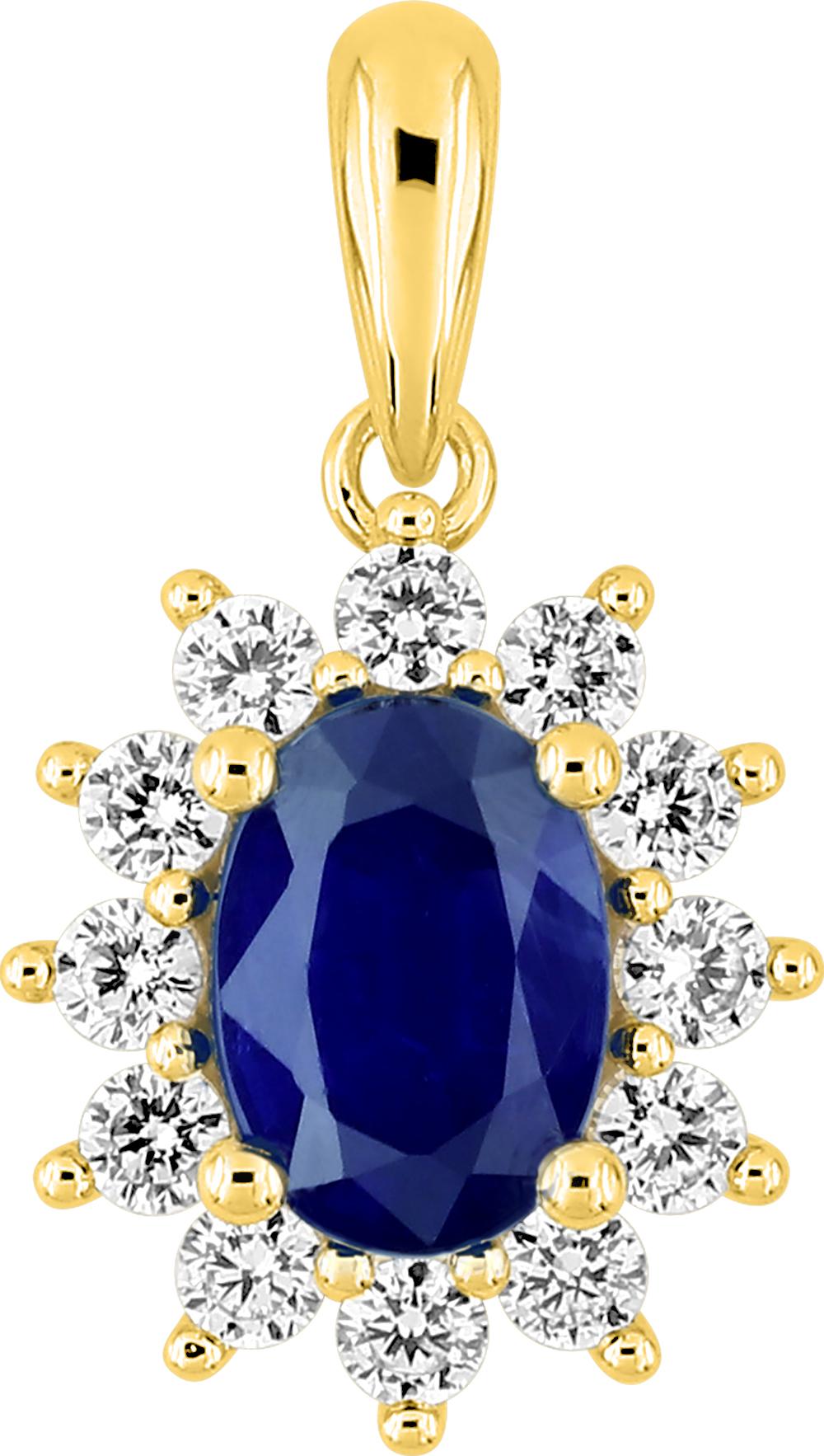 Pendentif entourage saphir et diamant 0,36 ct GH-P1 · Or jaune 18 carats