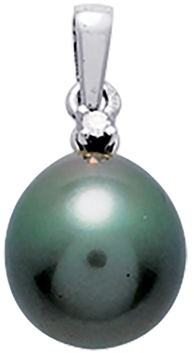 Pendentif perle de Tahiti et diamant 0,02 ct GH-P1 · Or gris 18 carats