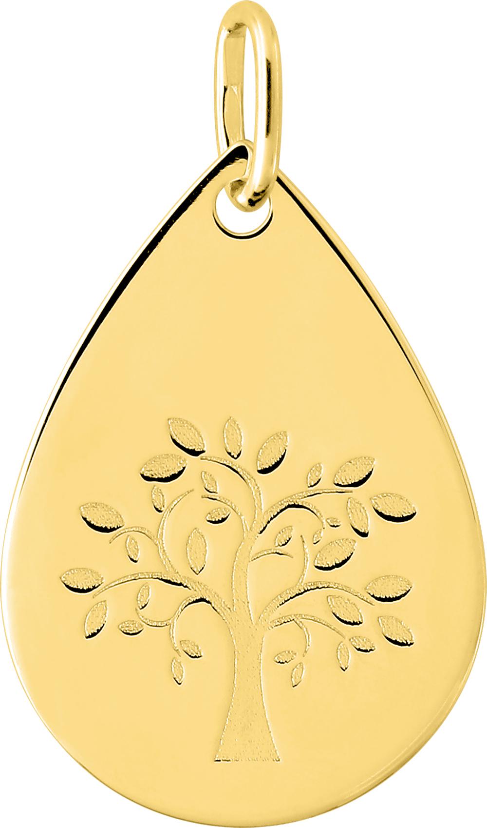 Pendentif médaille goutte arbre de vie · Or jaune 18 carats